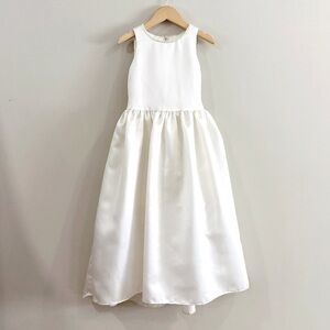 Jessica McClintock Girls Ivory Satin Formal Dress Size 5 Pearl Trim Maxi Party